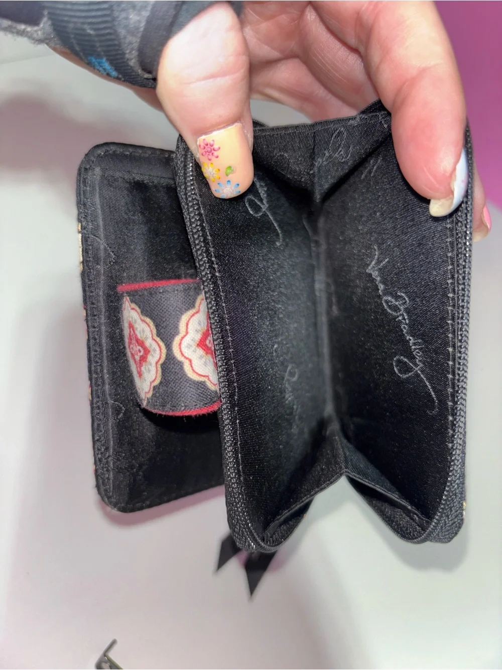 Vera Bradley Provencal Small Zip Around Wallet Black Floral Quilted Retired